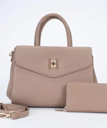 Set of Small Classic Leather Handbag with Wallet - Beige